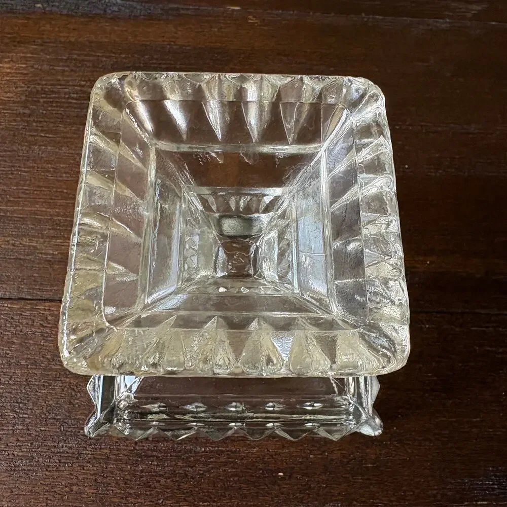 Vintage Glass Candy Dish Ruby Flash Lid Footed Compote Mismatched Eclectic 30s